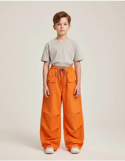 Pantalon Parachute Orange Ample Cargo Enfant Décontracté Tissu Tech - Polyester