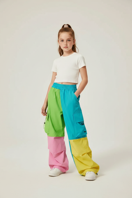 Pantalon Parachute Coloré Cargo Ample Fille - Multicolore Polyester