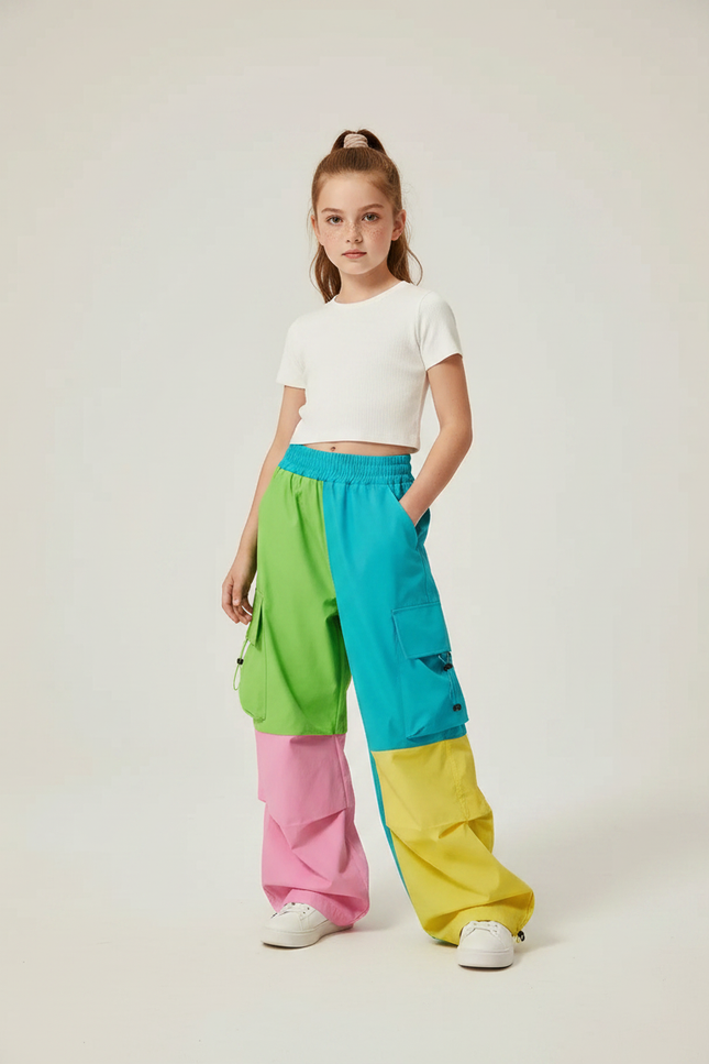 Pantalon Parachute Coloré Cargo Ample Fille - Multicolore Polyester