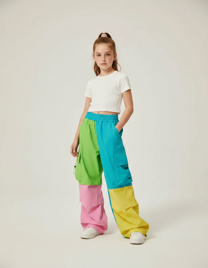 Pantalon Parachute Coloré Cargo Ample Fille - Multicolore Polyester