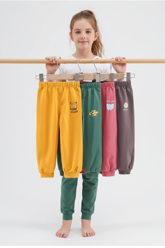 Pantalon Parachute Coton Ample Enfant Sportif Imprimé Mignon - Vert Molleton