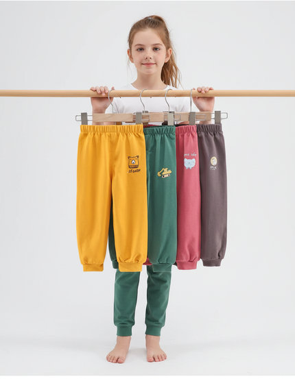 Pantalon Parachute Coton Ample Enfant Sportif Imprimé Mignon - Vert Molleton