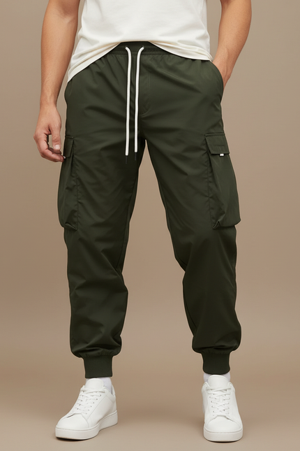 Pantalon Parachute Vert Cargo Ample Sportif Homme - Polyester