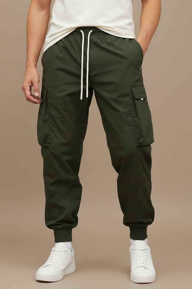 Pantalon Parachute Vert Cargo Ample Sportif Homme - Polyester