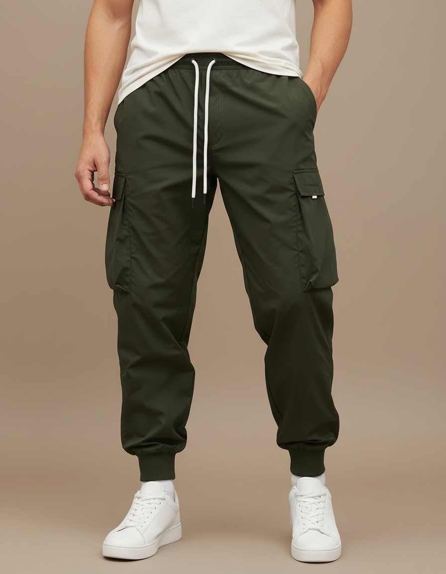Pantalon Parachute Vert Cargo Ample Sportif Homme - Polyester