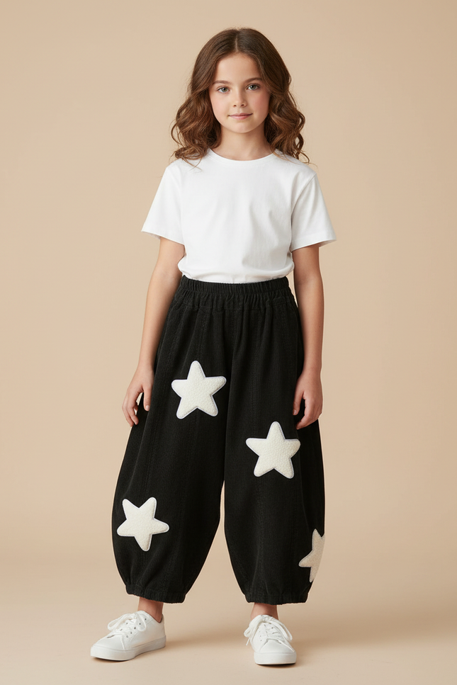 Pantalon Parachute Noir Ample Étoiles Hiver Enfant - Cordé