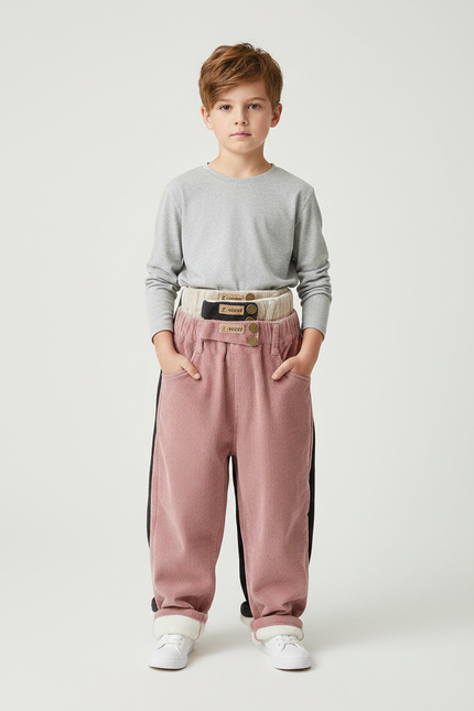 Pantalon Parachute Rose Côtelé Ample Décontracté Chaud - Cordé