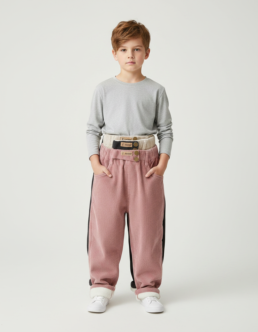 Pantalon Parachute Rose Côtelé Ample Décontracté Chaud - Cordé