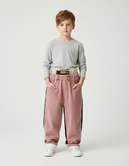 Pantalon Parachute Rose Côtelé Ample Décontracté Chaud - Cordé