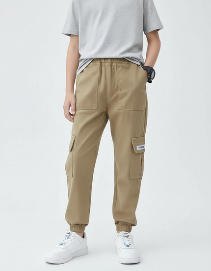Pantalon Parachute Kaki Cargo Ample Coton Garçon