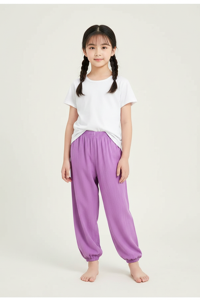 Pantalon Parachute Violet Fluide Ample Coton Enfant - Lin