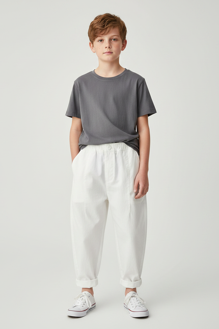 Pantalon Parachute Blanc Coton Ample Garçon Décontracté