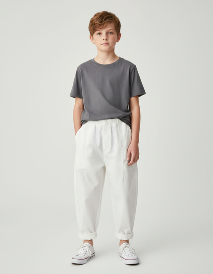 Pantalon Parachute Blanc Coton Ample Garçon Décontracté