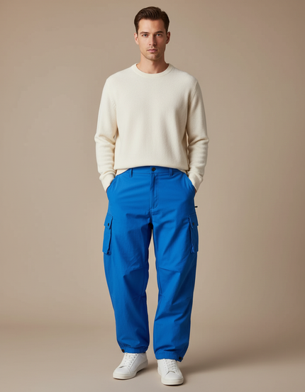 Pantalon Parachute Bleu Électrique Ample Cargo Homme - Polyester