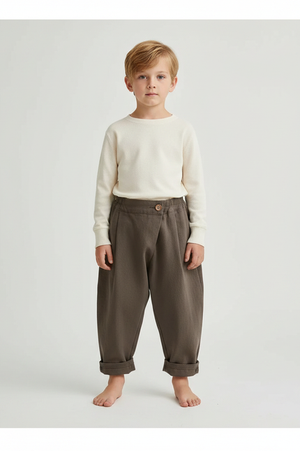 Pantalon Parachute Garçon Kaki Baggy - Molleton