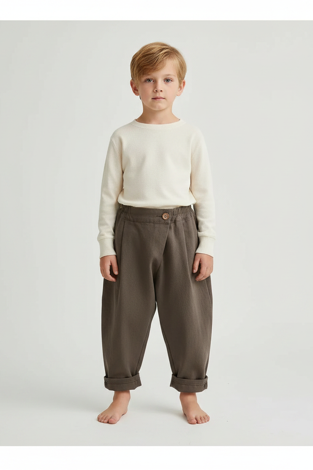 Pantalon Parachute Garçon Kaki Baggy - Molleton
