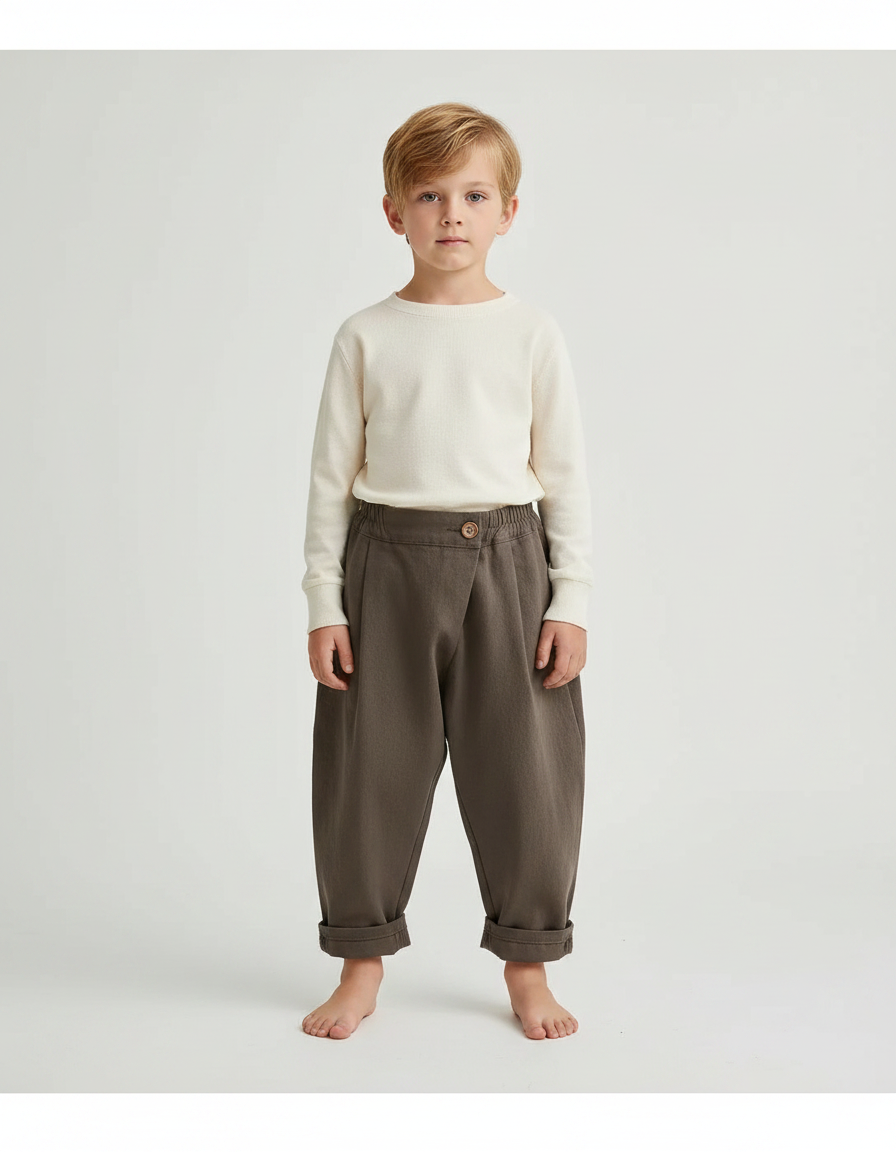 Pantalon Parachute Garçon Kaki Baggy - Molleton