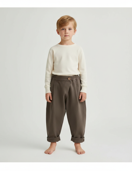 Pantalon Parachute Garçon Kaki Baggy - Molleton