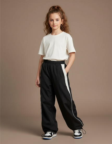 Pantalon Parachute Fille Noir Resserré Aux Chevilles Nylon - Polyester