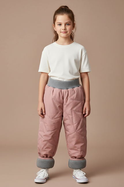 Pantalon Parachute Rose Matelassé Étoiles Enfant Chaud - Polyester