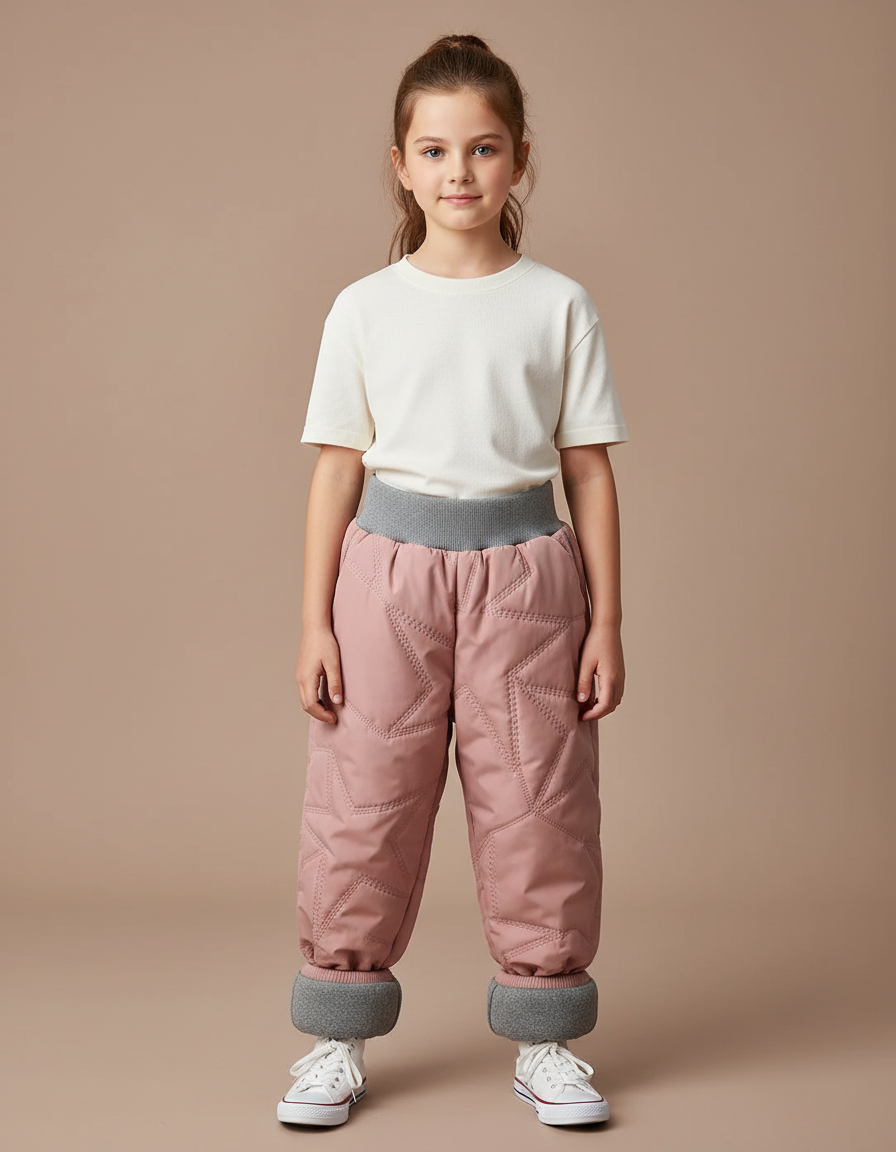 Pantalon Parachute Rose Matelassé Étoiles Enfant Chaud - Polyester