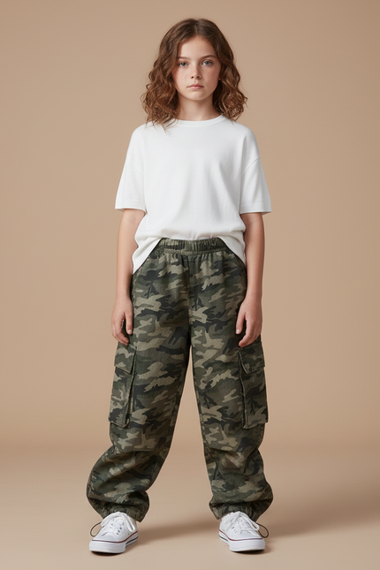 Pantalon Parachute Camouflage Ample Cargo Enfant - Imprimé Toile