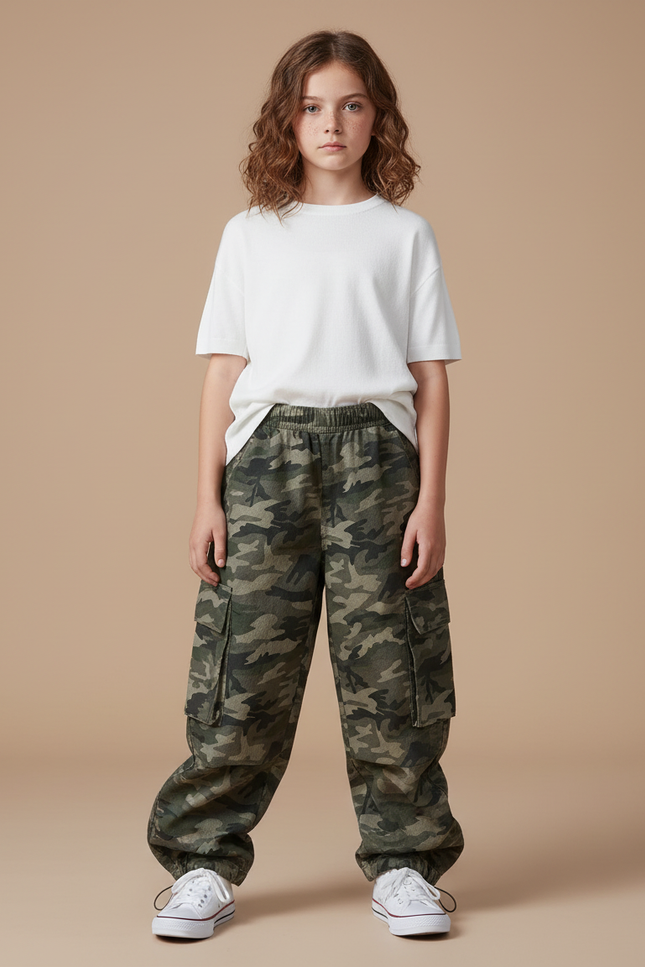 Pantalon Parachute Camouflage Ample Cargo Enfant - Imprimé Toile