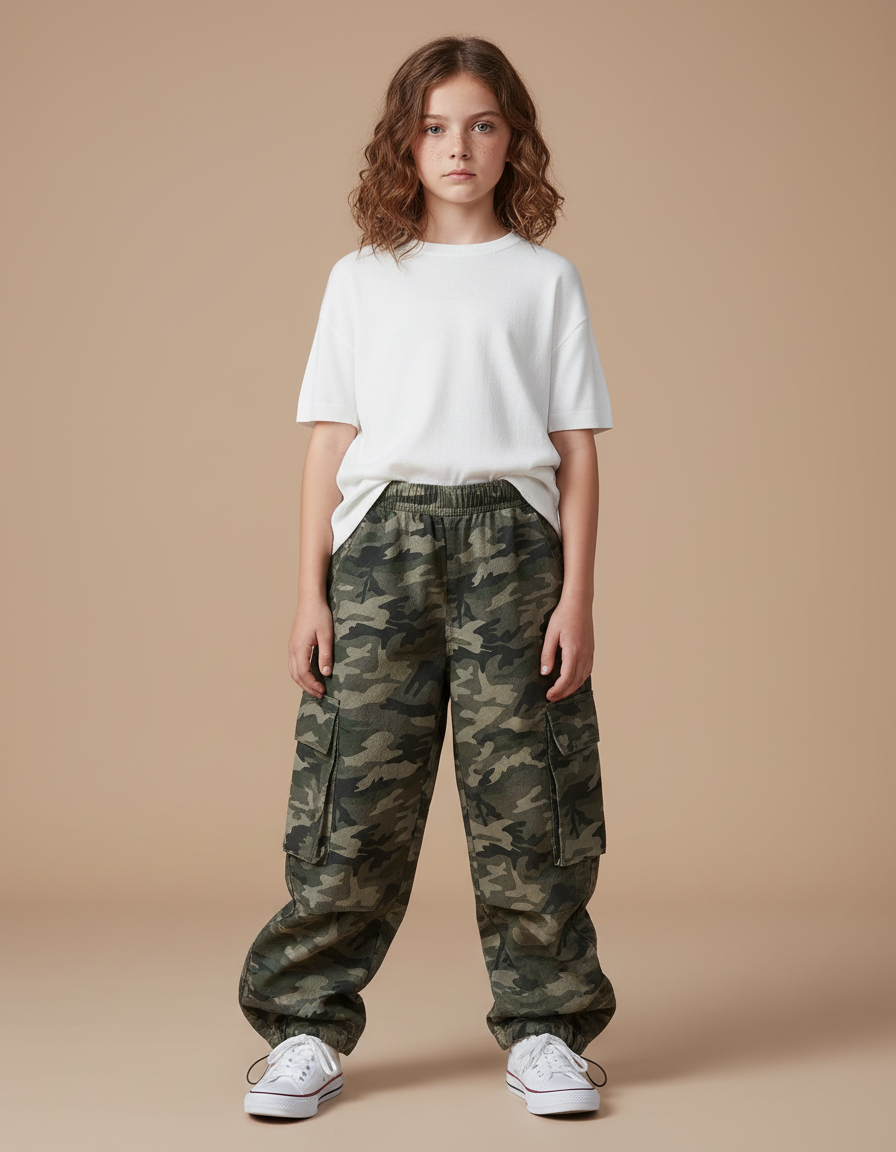 Pantalon Parachute Camouflage Ample Cargo Enfant - Imprimé Toile