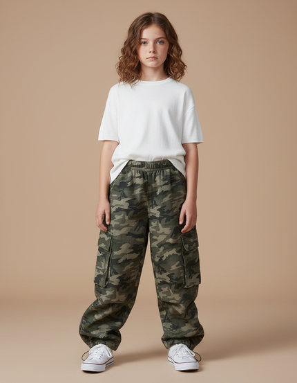 Pantalon Parachute Camouflage Ample Cargo Enfant - Imprimé Toile