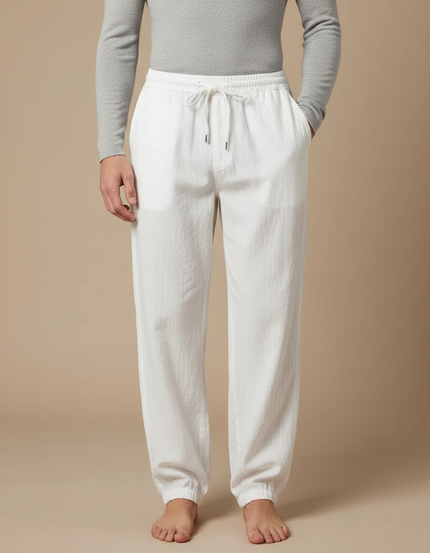 Pantalon Parachute Blanc Coton Lin Ample Décontracté