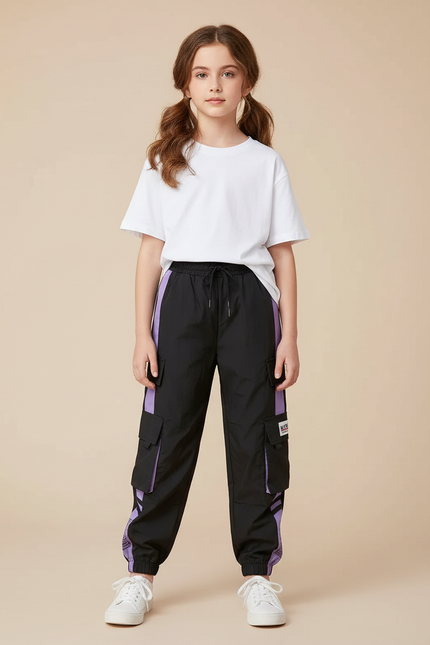 Pantalon Parachute Fille Noir Cargo - Polyester