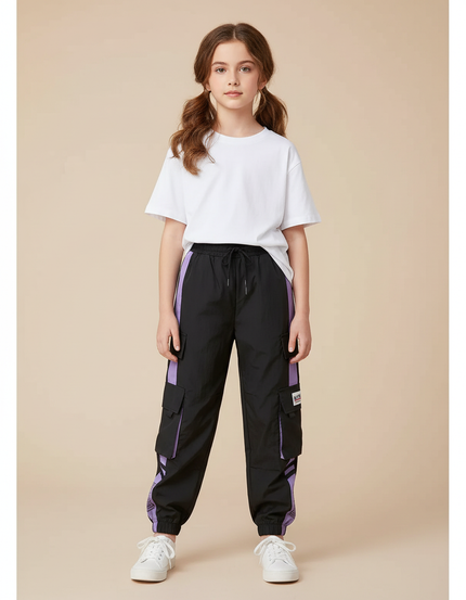 Pantalon Parachute Fille Noir Cargo - Polyester