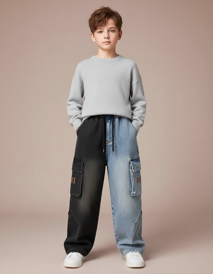 Pantalon Parachute Jean Ample Bicolore Cargo Garçon - Multicolore
