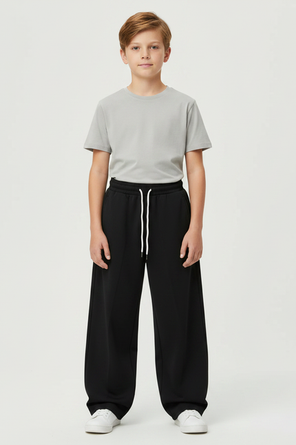 Pantalon Parachute Noir Ample Cordon Garçon - Molleton