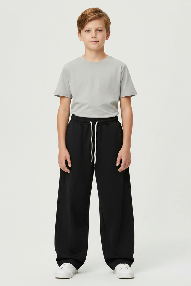 Pantalon Parachute Noir Ample Cordon Garçon - Molleton