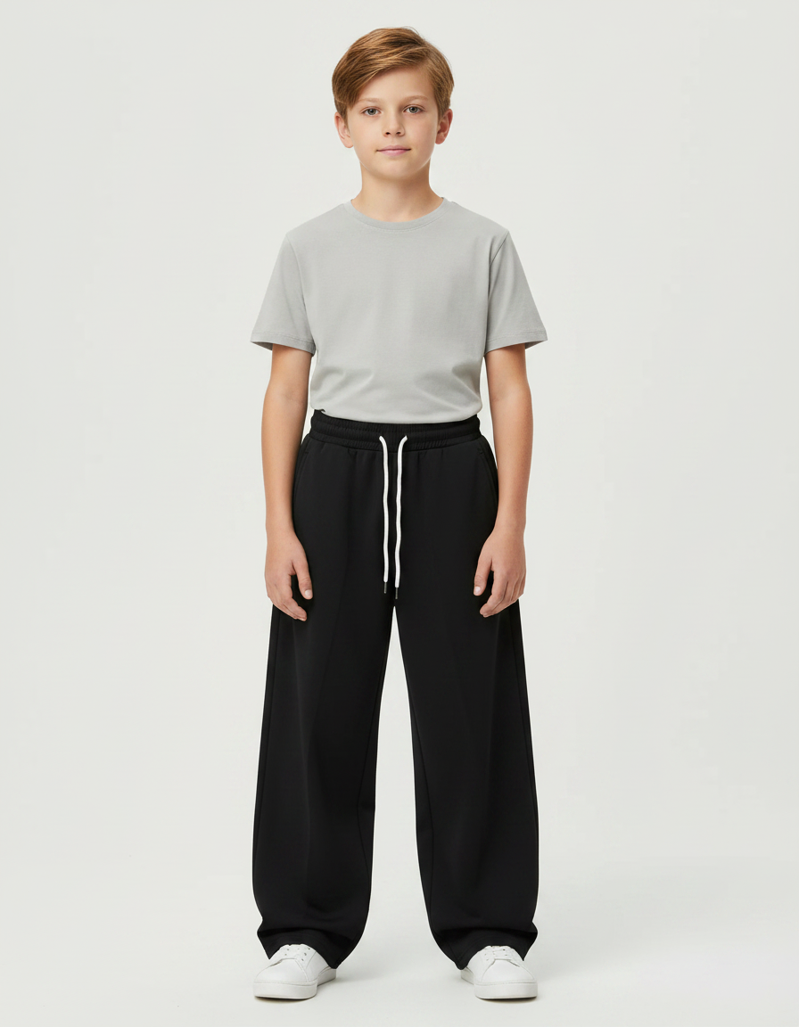 Pantalon Parachute Noir Ample Cordon Garçon - Molleton