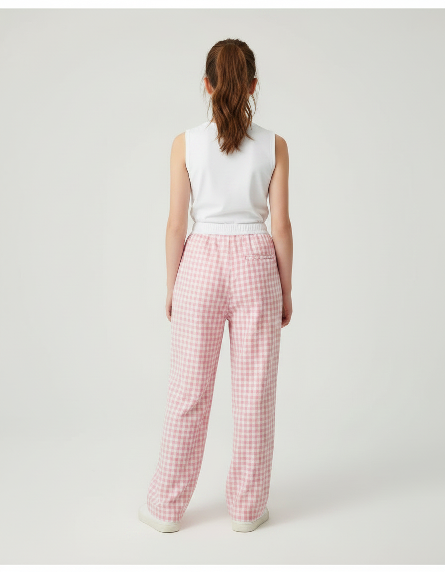 Pantalon Parachute Rose Vichy Ample Coton Enfant - vue 2