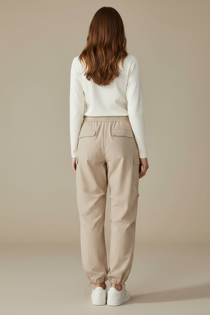 Pantalon Parachute Beige Ample Cargo Léger Femme - Polyester - vue 2