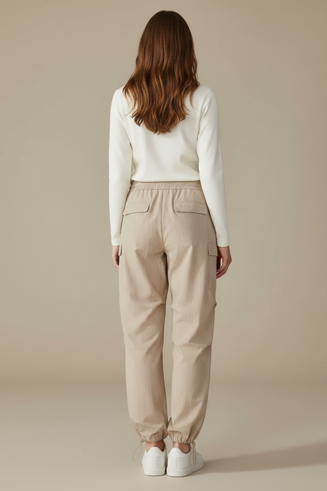 Pantalon Parachute Beige Ample Cargo Léger Femme - Polyester - vue 2