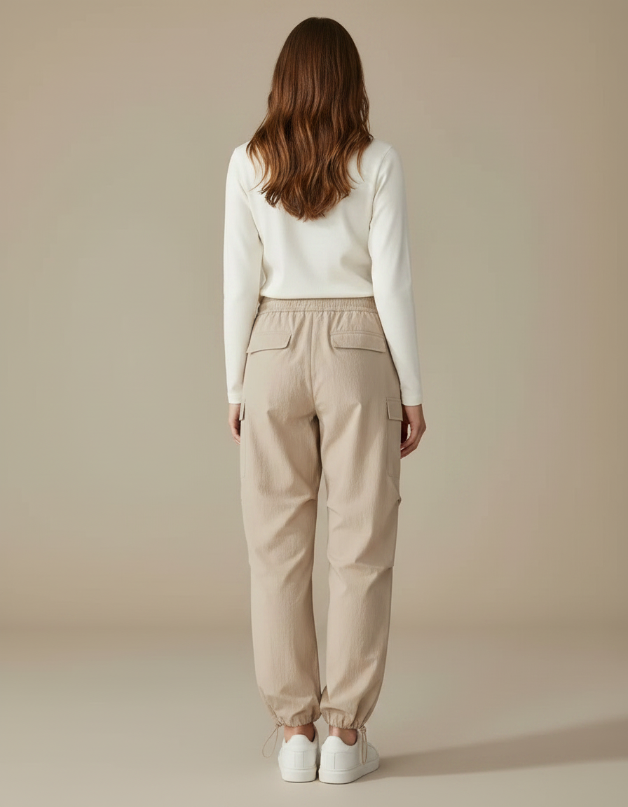 Pantalon Parachute Beige Ample Cargo Léger Femme - Polyester - vue 2