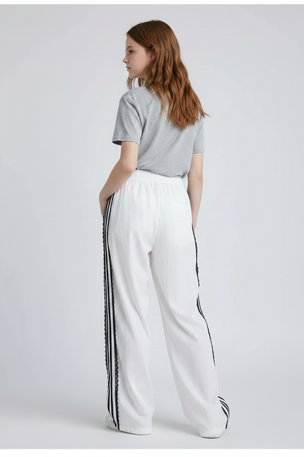 Pantalon Parachute Blanc Large Rayures Noires Fille - Polyester - vue 2