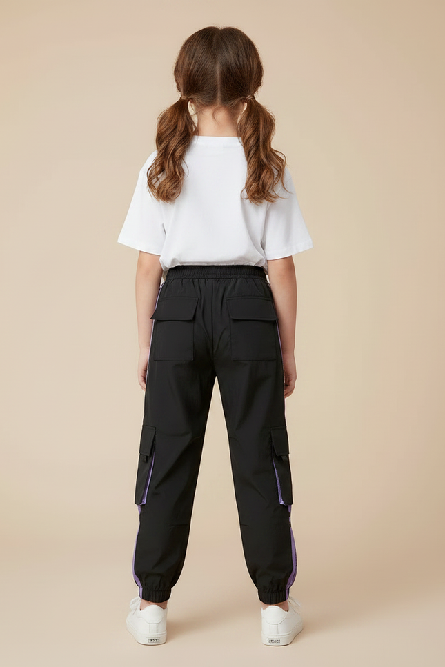 Pantalon Parachute Fille Noir Cargo - Polyester - vue 2