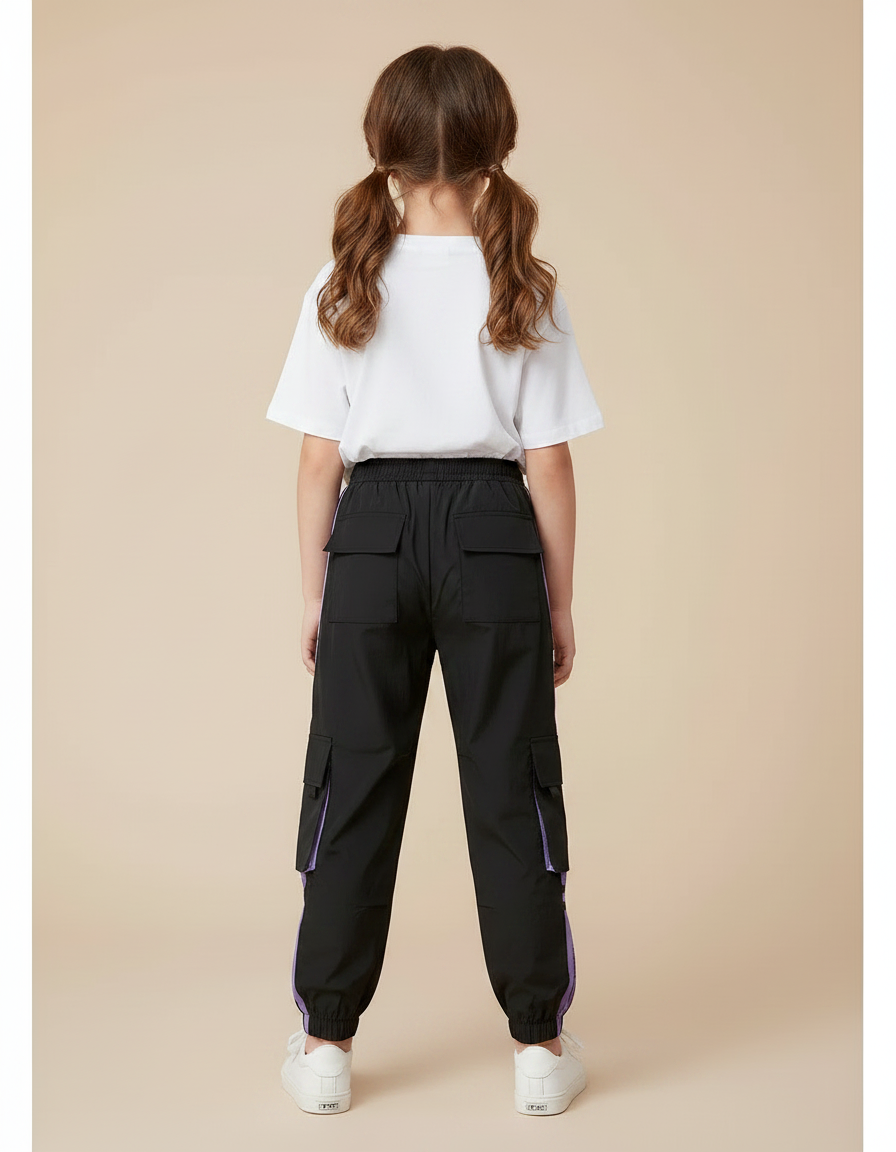 Pantalon Parachute Fille Noir Cargo - Polyester - vue 2