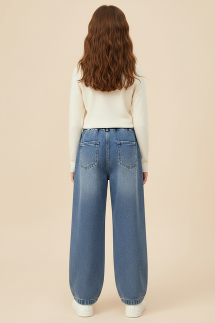 Pantalon Parachute Denim Étoiles Ample Fille Casual - Bleu Jean - vue 2