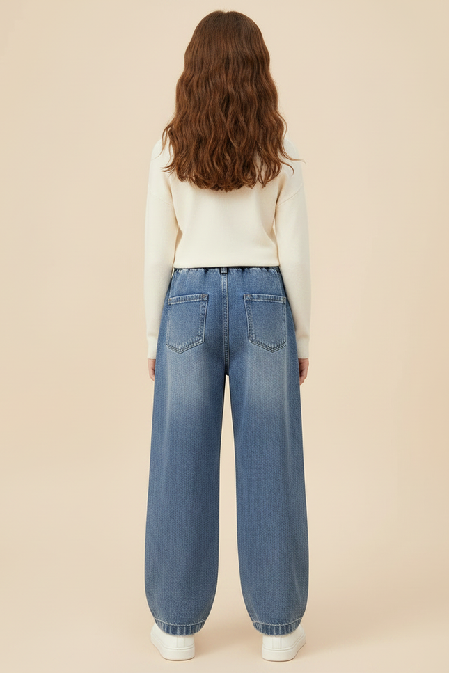 Pantalon Parachute Denim Étoiles Ample Fille Casual - Bleu Jean - vue 2