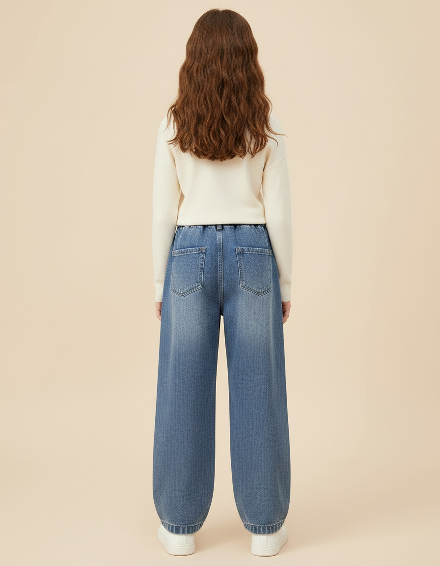 Pantalon Parachute Denim Étoiles Ample Fille Casual - Bleu Jean - vue 2