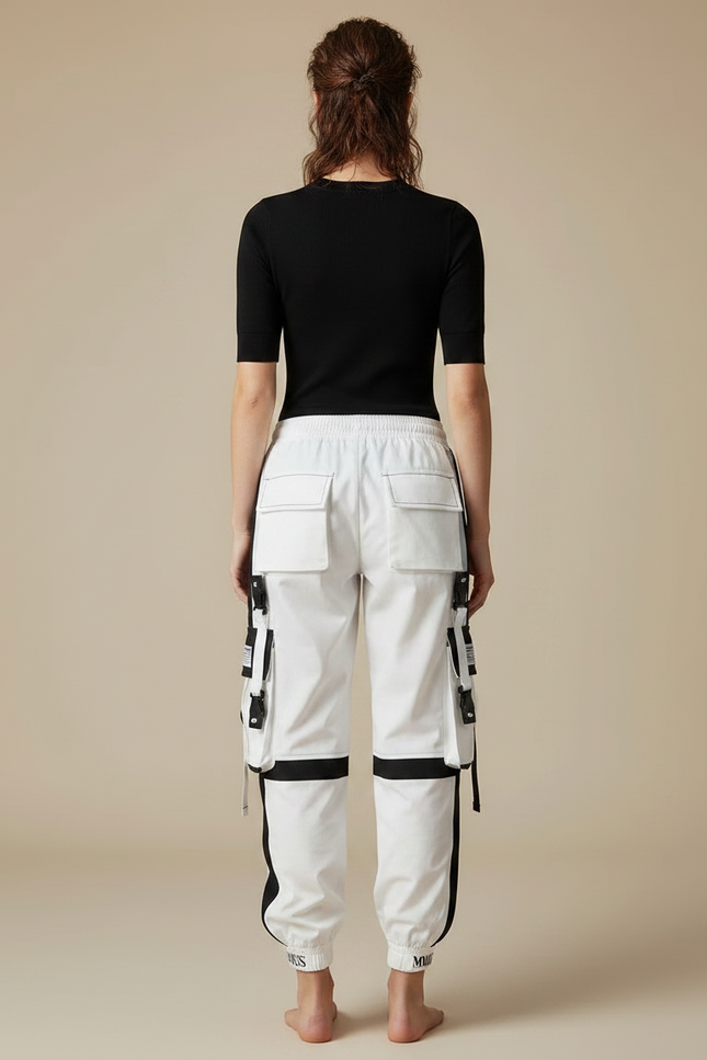 Pantalon Parachute Blanc Cargo Décontracté Techwear Femme - Polyester - vue 2