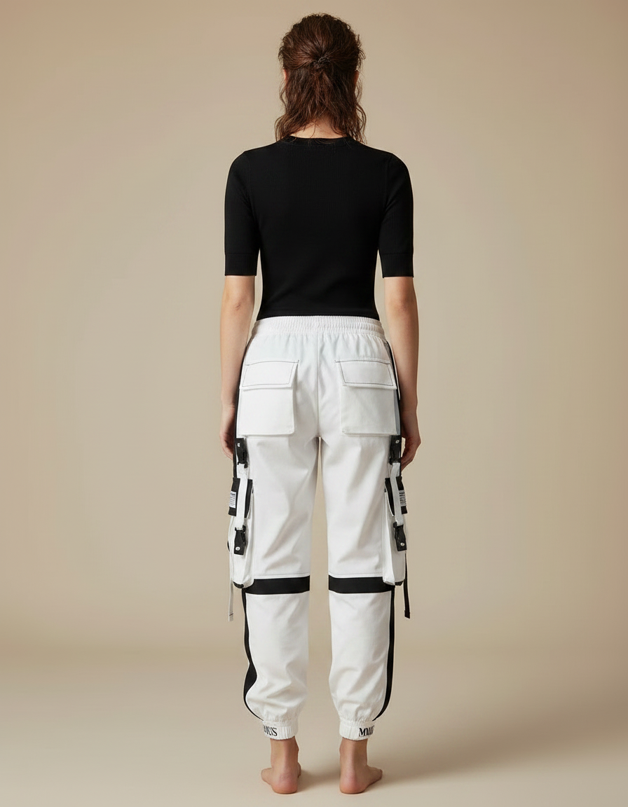 Pantalon Parachute Blanc Cargo Décontracté Techwear Femme - Polyester - vue 2