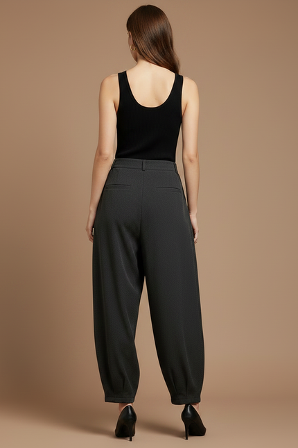 Pantalon Parachute Gris Ample Plissé Chic Femme - Polyester - vue 2