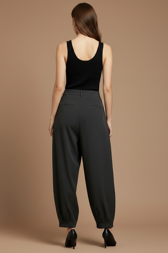 Pantalon Parachute Gris Ample Plissé Chic Femme - Polyester - vue 2